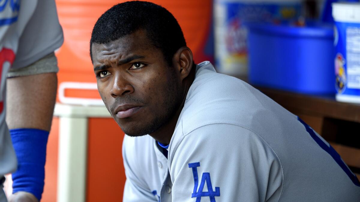 Dodgers outfielder Yasiel Puig is hitting .254 with seven home runs and 32 RBIs in 80 games this season, and he's hamstrung once again.
