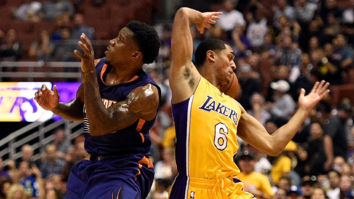 Lakers guard Jordan Clarkson (6) steals the ball from Suns guard Eric Bledsoe during a preseason game on Oct. 21.