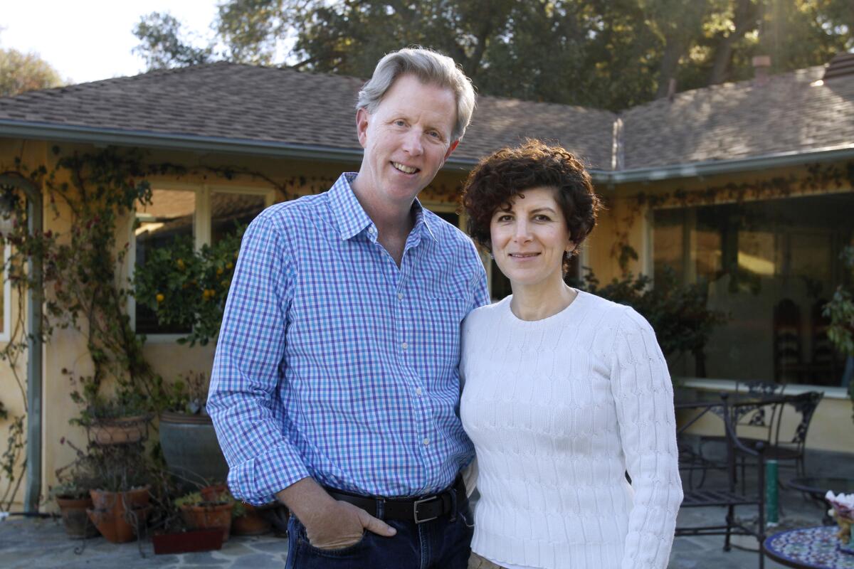 Directors Patrick and Mouna Stewart, at their home in La Cañada Flintridge on Thursday, Dec. 26, 2013. The couple recently produced and directed an independent film called "It's Better to Jump."