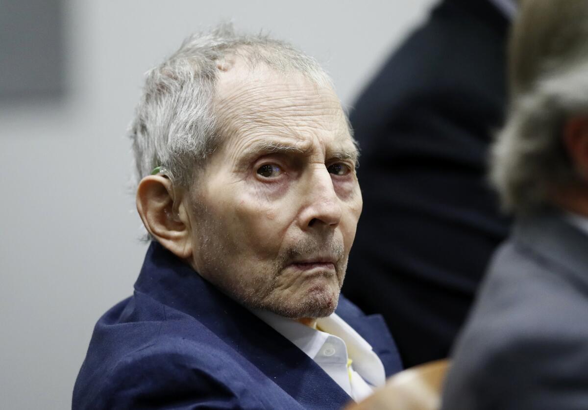 Real estate heir Robert Durst listens to testimony during his murder trial in Los Angeles in March 2020.