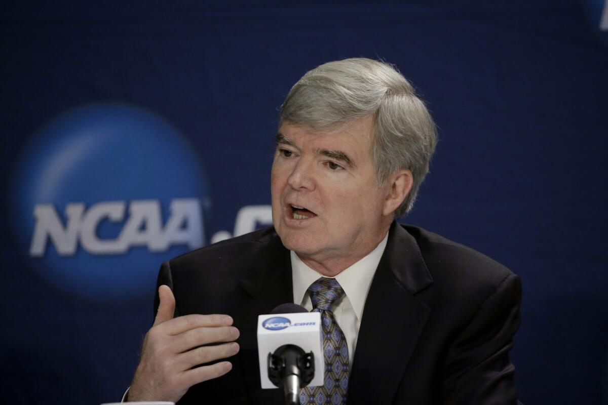 NCAA President Mark Emmert at a news conference on April 6.
