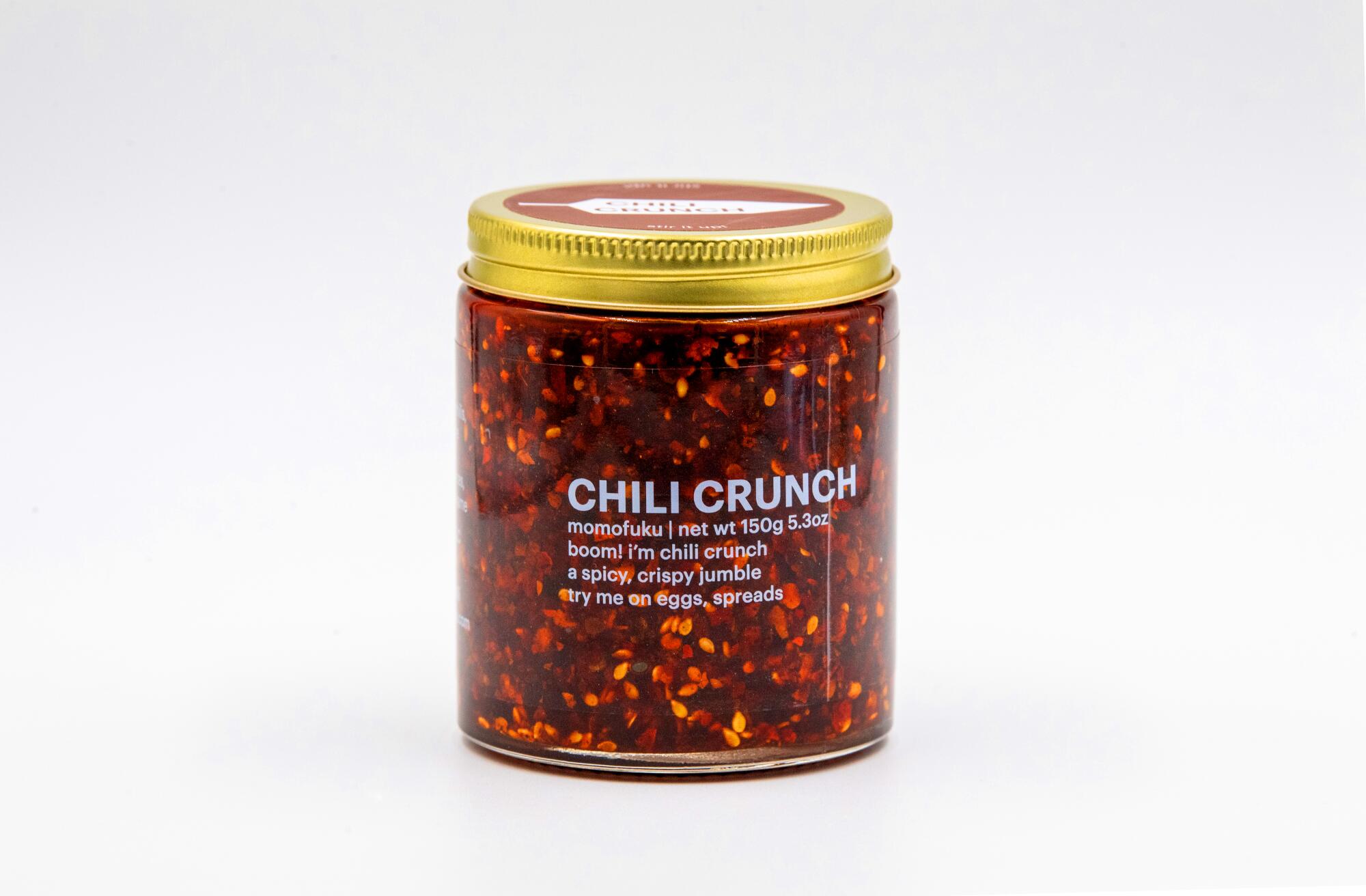 A jar of Momofuku chili crunch. 
