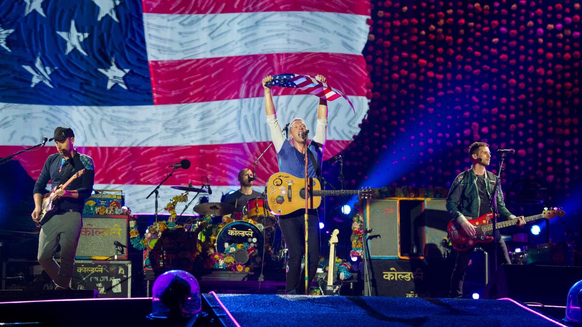 Coldplay performs Saturday night at the Rose Bowl in Pasadena.