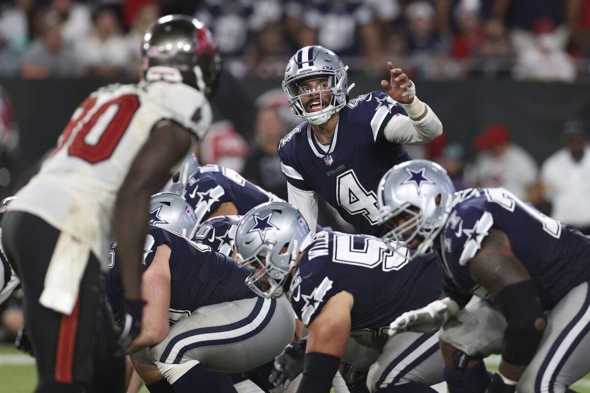 Dallas Cowboys quarterback Dak Prescott calls a play against the Tampa Bay Buccaneers on Thursday.