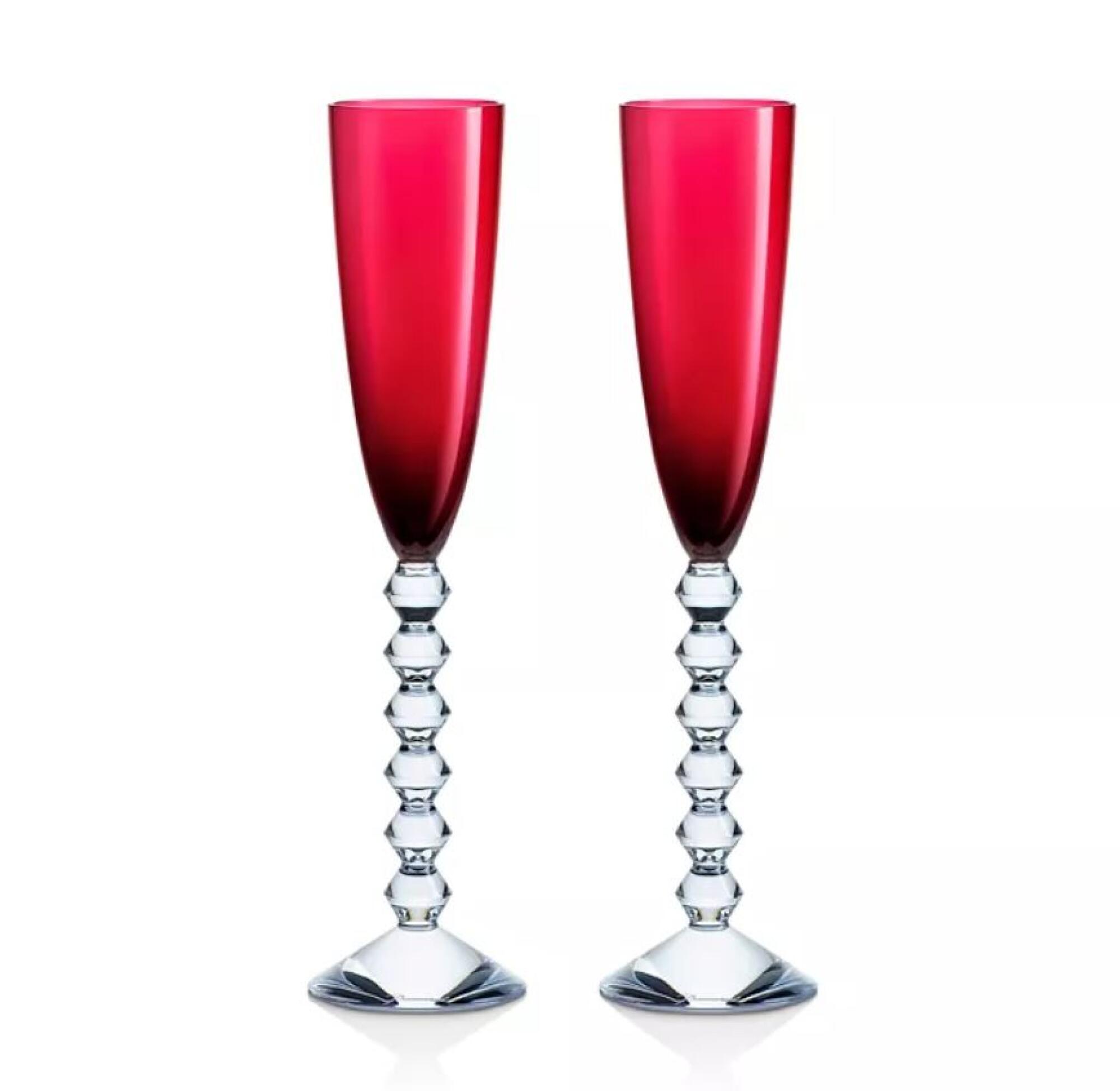 Two red champagne flutes