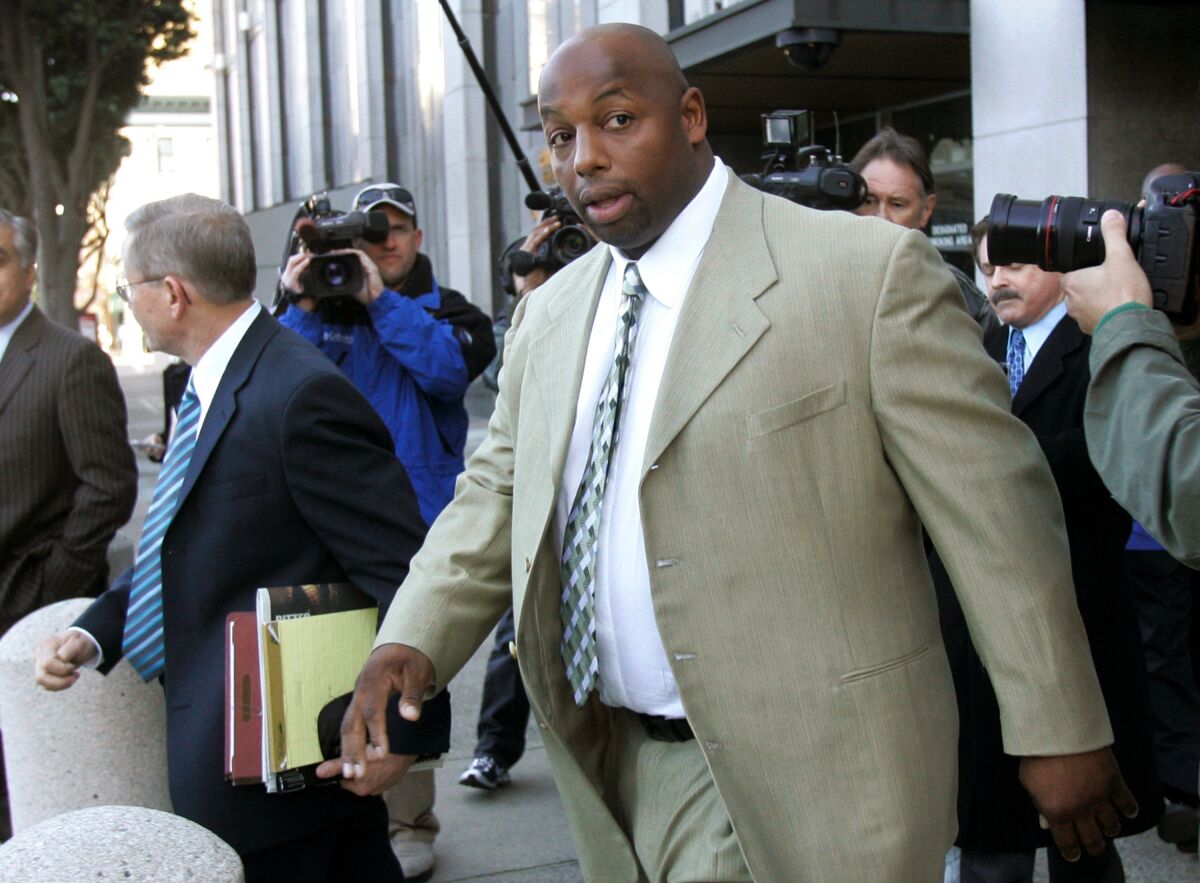 Dana Stubblefield leaves a federal courthouse in San Francisco in 2008. 
