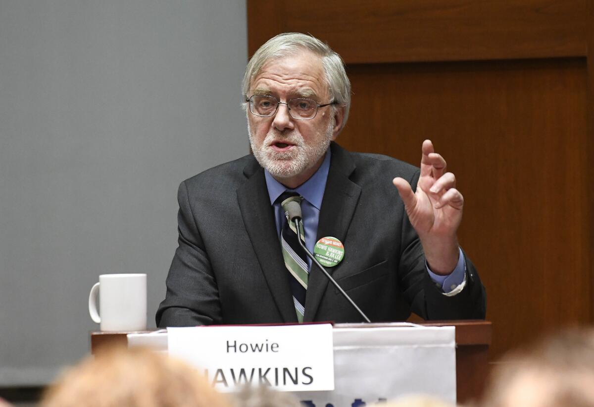 Howie Hawkins, then a New York gubernatorial candidate, is shown in 2018 during a debate in Albany.