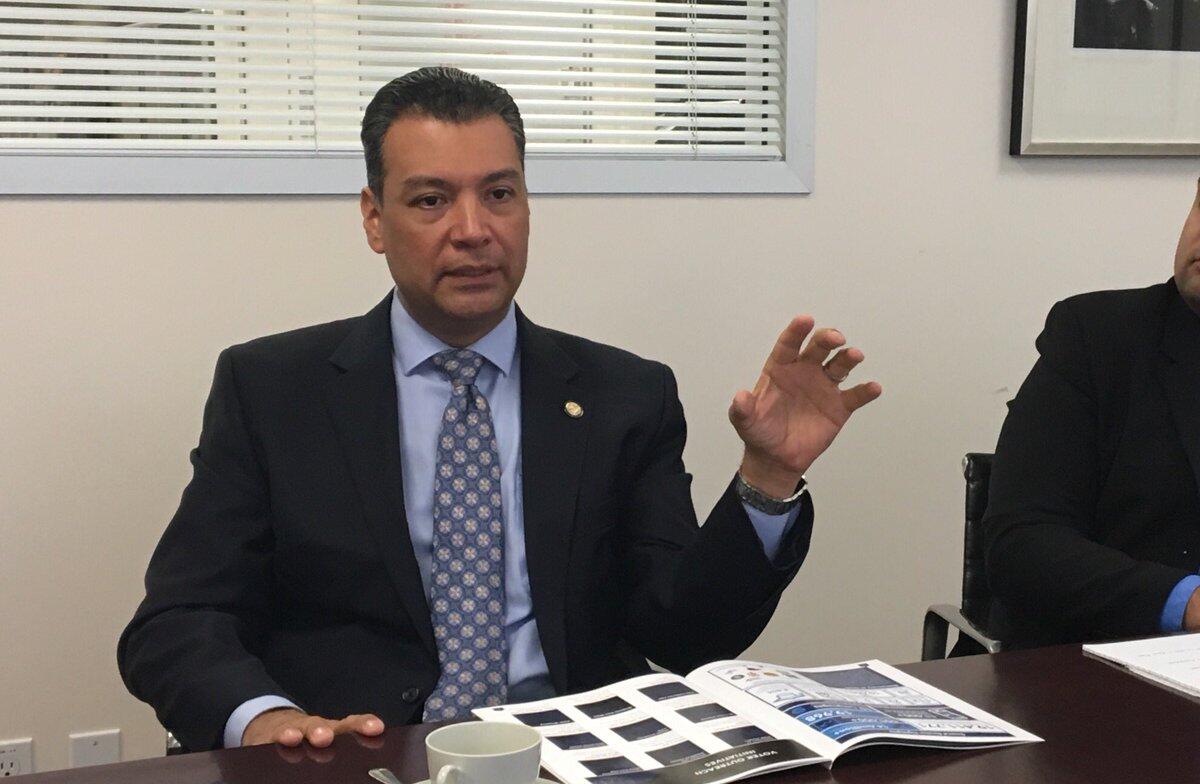Secretary of State Alex Padilla in conversation with the Los Angeles Times Editorial Board on Dec. 15.