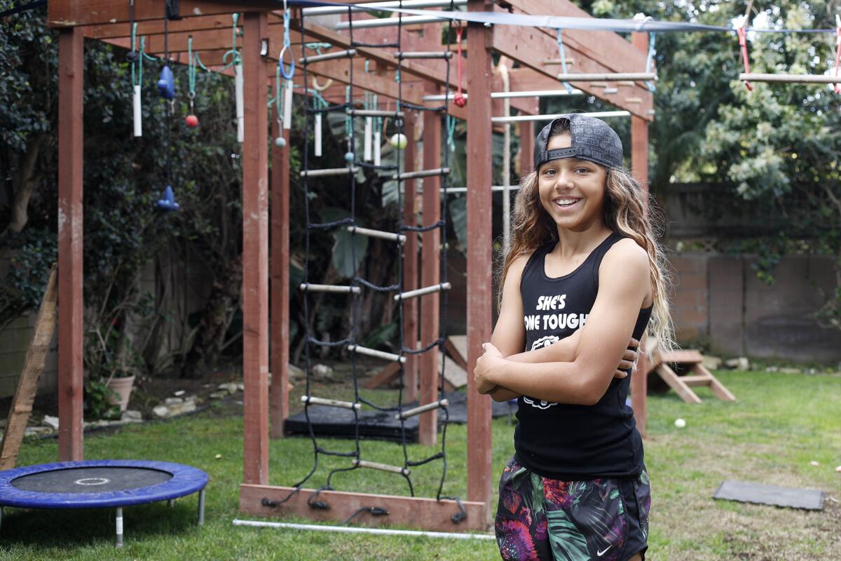 Makena Cook, 10, of Costa Mesa is competing in her second season on Universal Kids' "American Ninja Warrior Junior." Season 2 of the TV show premieres Saturday night.