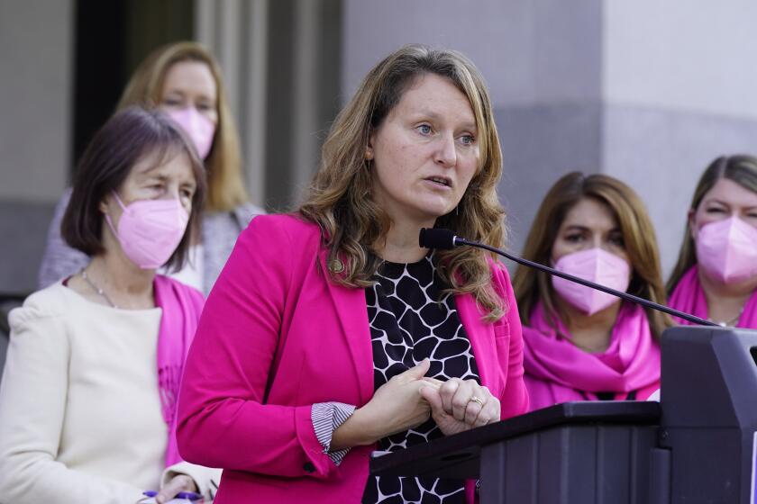 Assemblywoman Buffy Wicks, D-Oakland, speaks at a news conference at the Capitol in Sacramento, Calif.
