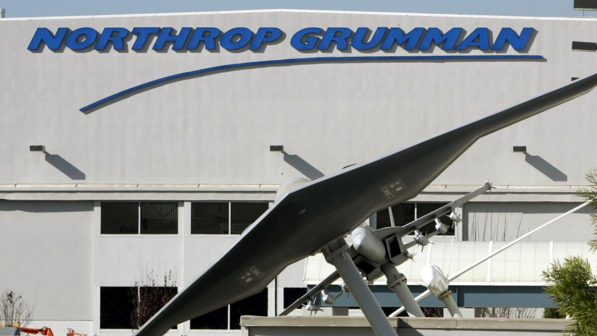 The Northrop Grumman plant in El Segundo with models of the B1-B Stealth Bomber and the F/A-18 Hornet fighter jet.