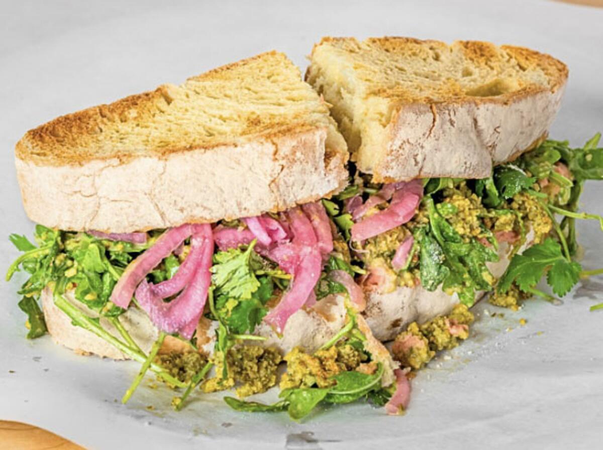 The Heart Skips a Beet sandwich at Our Green Affair includes a choice of seasoned chicken or falafel.