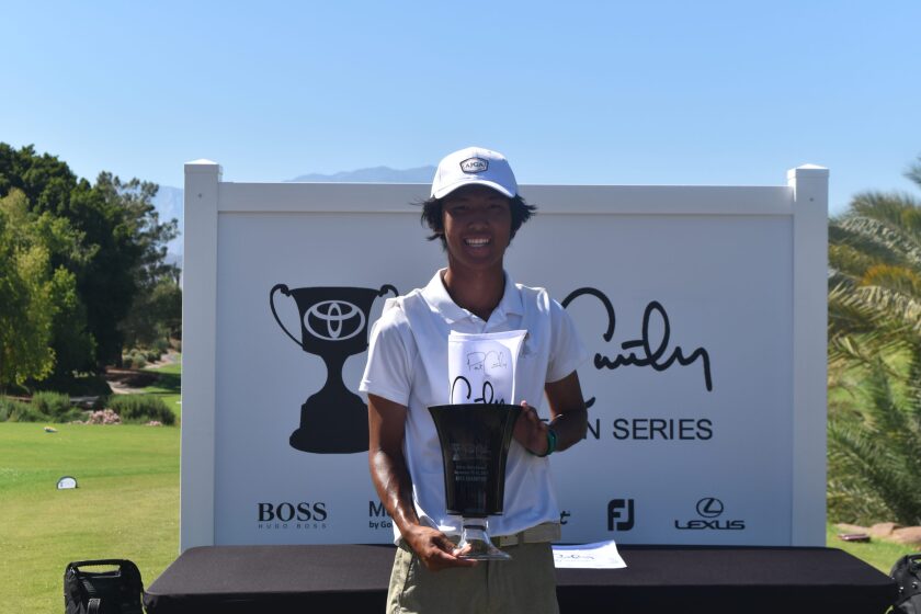 Dylan Oyama with his Toyota Tour Cup trophy.