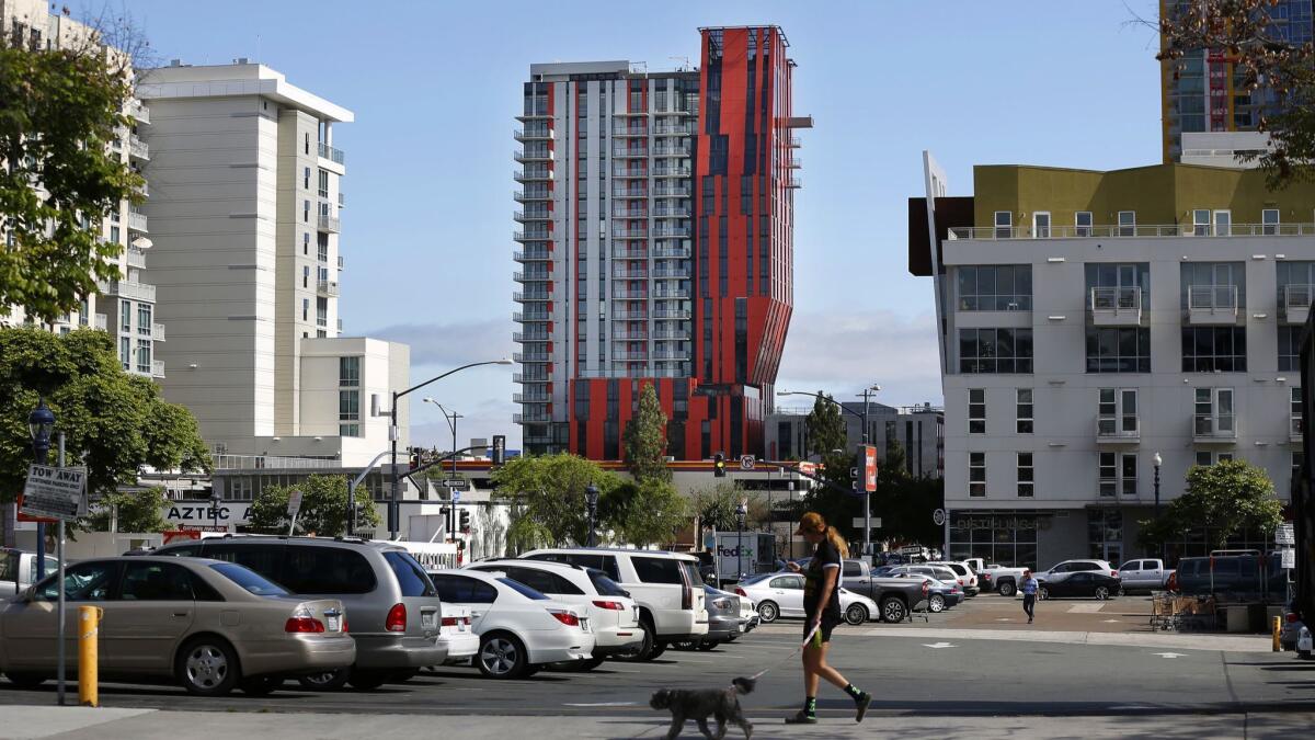 Shift Apartments are the East Village's newest apartment building featuring a unique orange tower and has 368 units, shown on May 30, 2018.