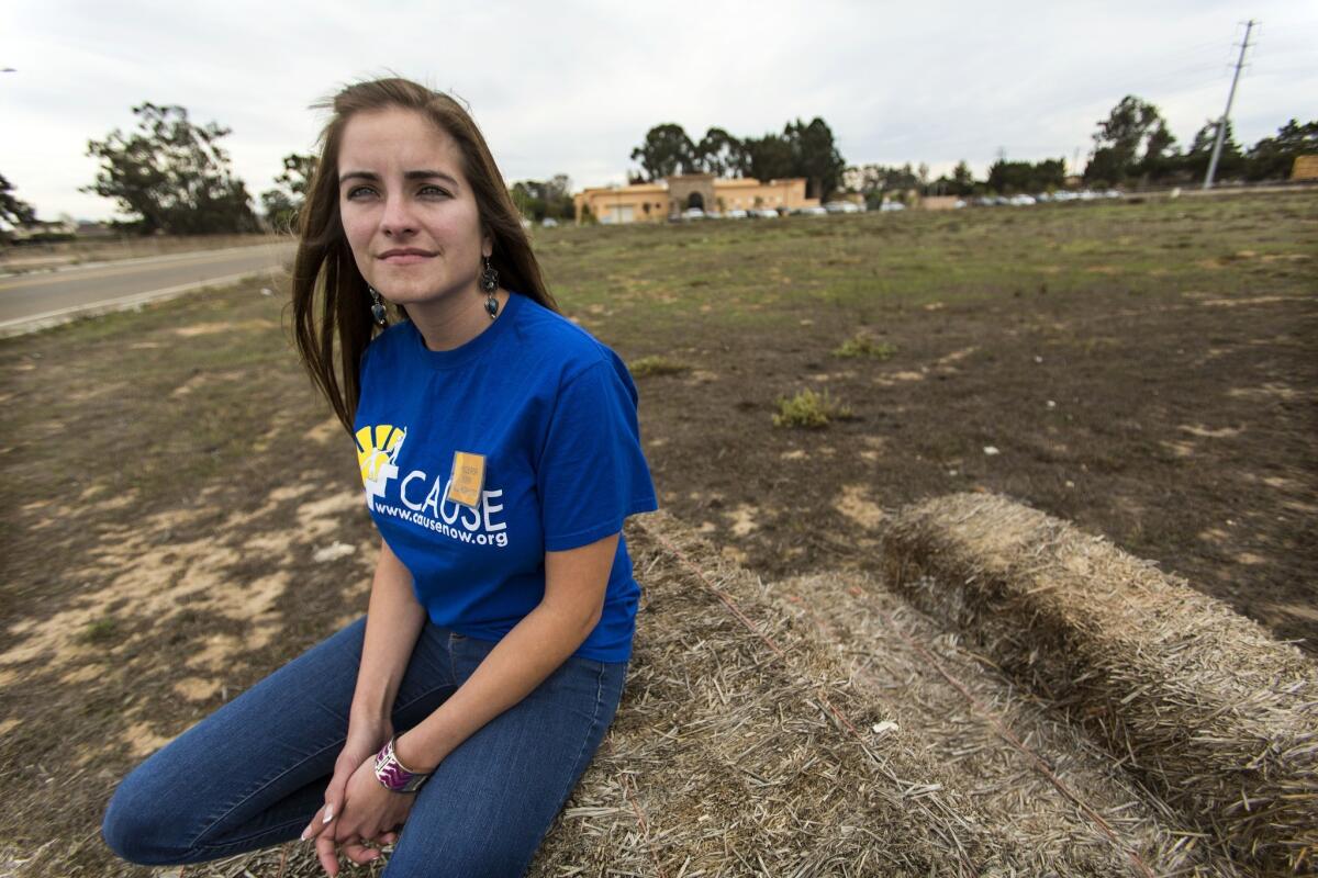Hazel Davalos poses at the site of a new immigration processing facility in Santa Maria on Tuesday, Feb. 18, 2014. She opposes a federal government proposal of giving up a hodgepodge of aging trailers in Santa Barbara County for a new immigration processing facility in Santa Maria.