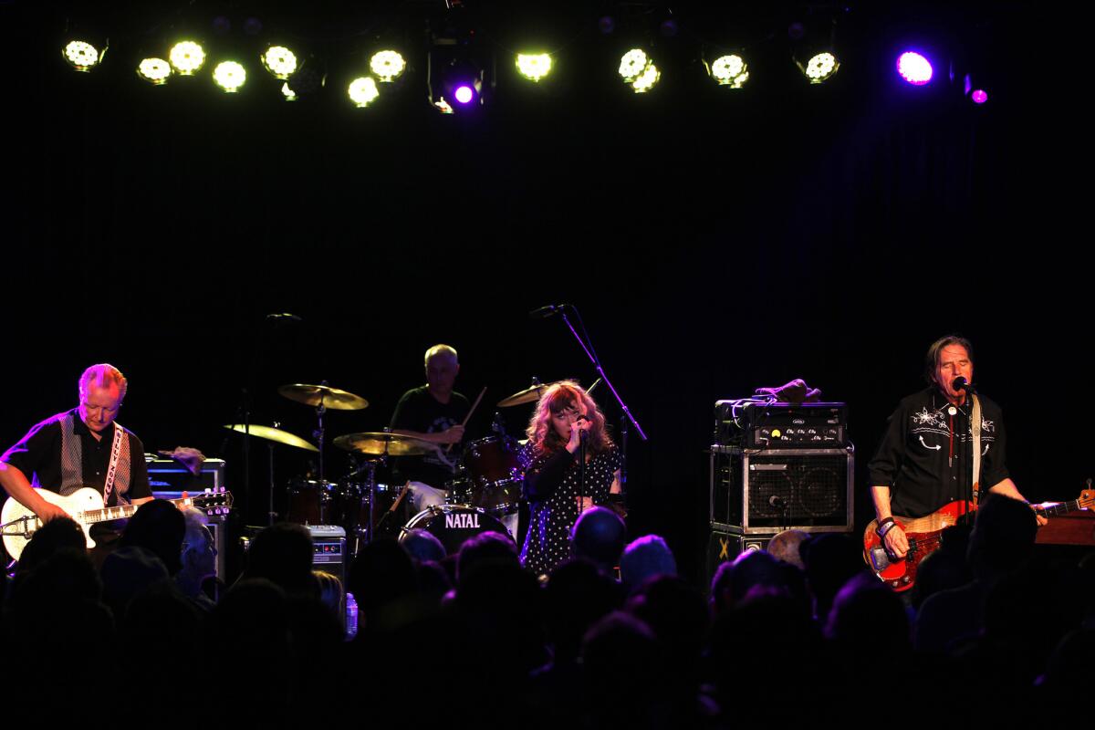 The L.A. punk band X at the Roxy in West Hollywood in 2014. From left: Guitarist Billy Zoom, drummer DJ Bonebrake, singer Exene Cervenka and vocalist-bassist John Doe.