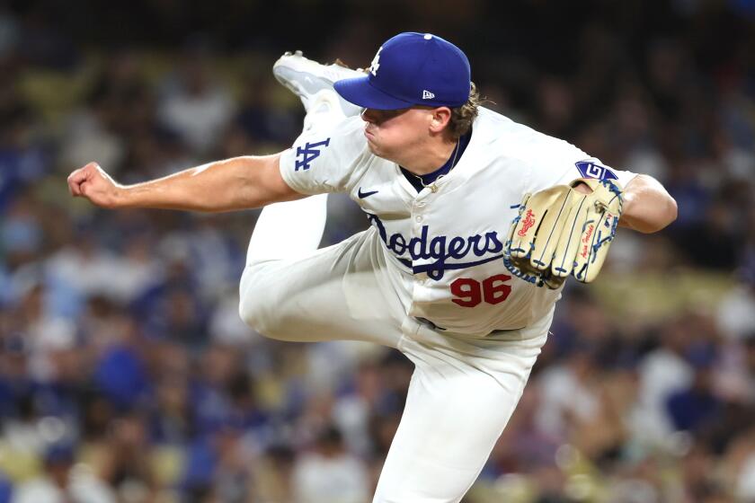 Los Angeles, California September 6, 2024-Dodgers pitcher Landon Knack throws a pitch.