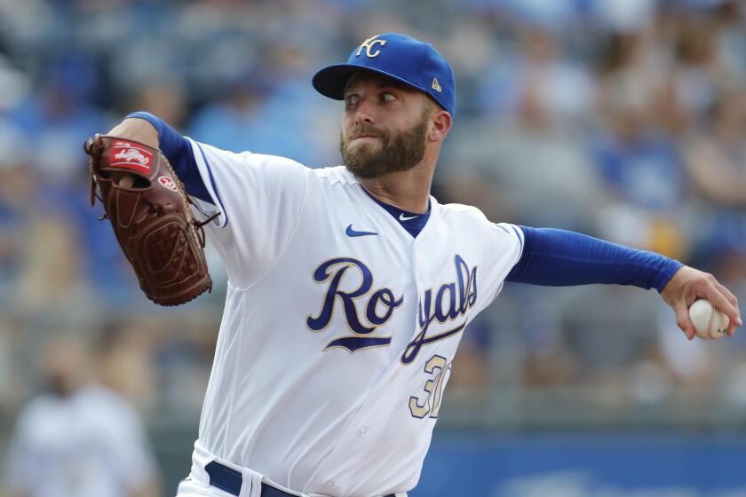 Kansas City Royals starting pitcher Danny Duffy during a baseball game at Kauffman Stadium in Kansas City, Mo., Friday, July 16, 2021. (AP Photo/Colin E. Braley)