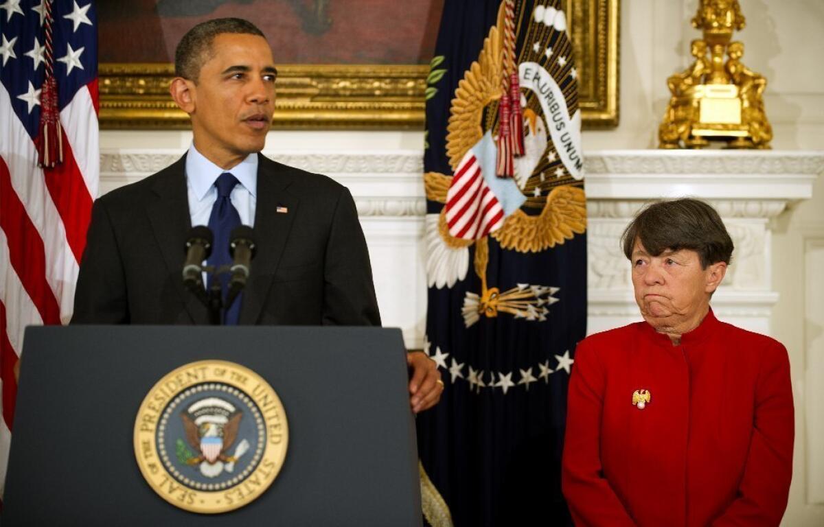 President Obama announcing the nomination Thursday of former U.S. Atty. Mary Jo White, right, to lead the Securities and Exchange Commission.
