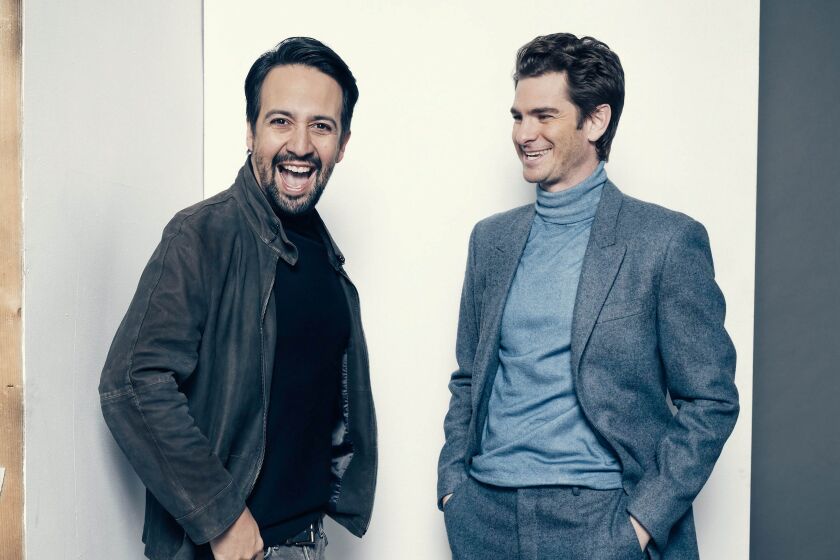 WEST HOLLYWOOD, CA, DECEMBER 12, 2021: "Hamilton" creator Lin-Manuel Miranda and Andrew Garfield found kinship with each other and their subject in the story of "Rent" creator Jonathan Larson, "Tick, Tick ... Boom!" CREDIT: Steven Simko/ For The Times