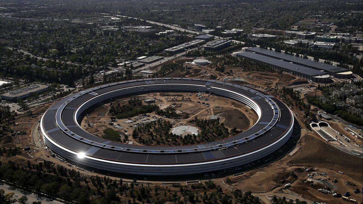 Shown is an aerial view of Apple's headquarters in Cupertino, Calif.