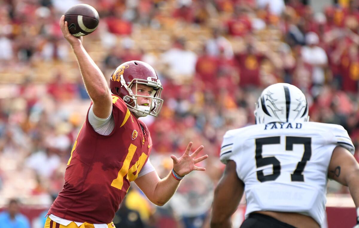 USC quarterback Sam Darnold throws a pass against Western Michigan on Saturday.