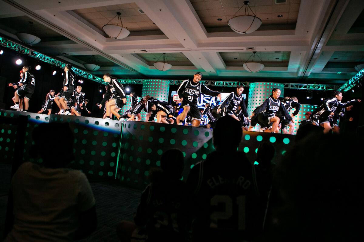 Dancers onstage compete in the finals of the 2021 USA Hip Hop Dance Championship.