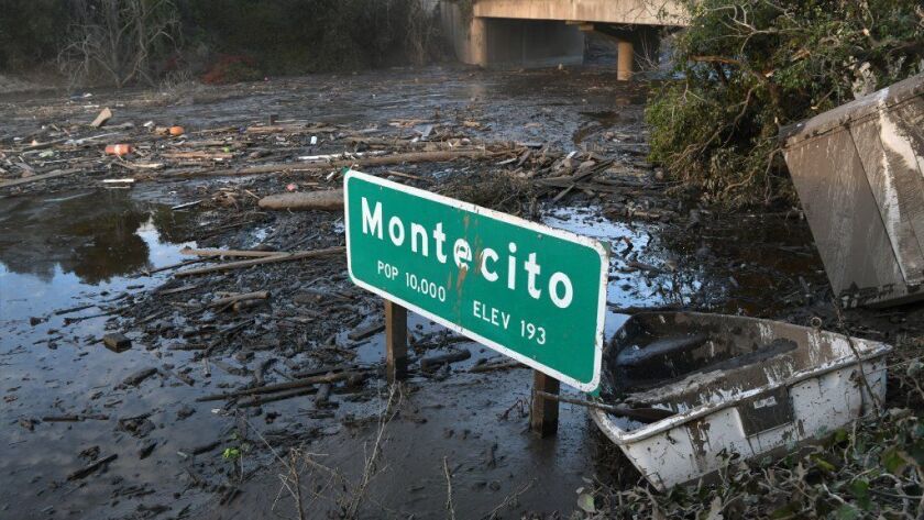 A Montecito sign survived heavy mud and debris flows last month along Highway 101.