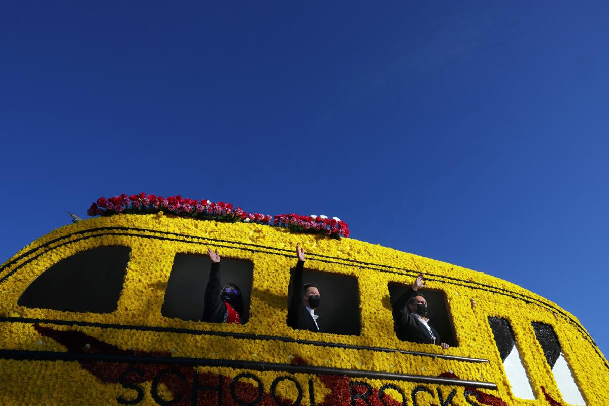 The city of Alhambra float moves down Colorado Boulevard during last January's Rose Parade.