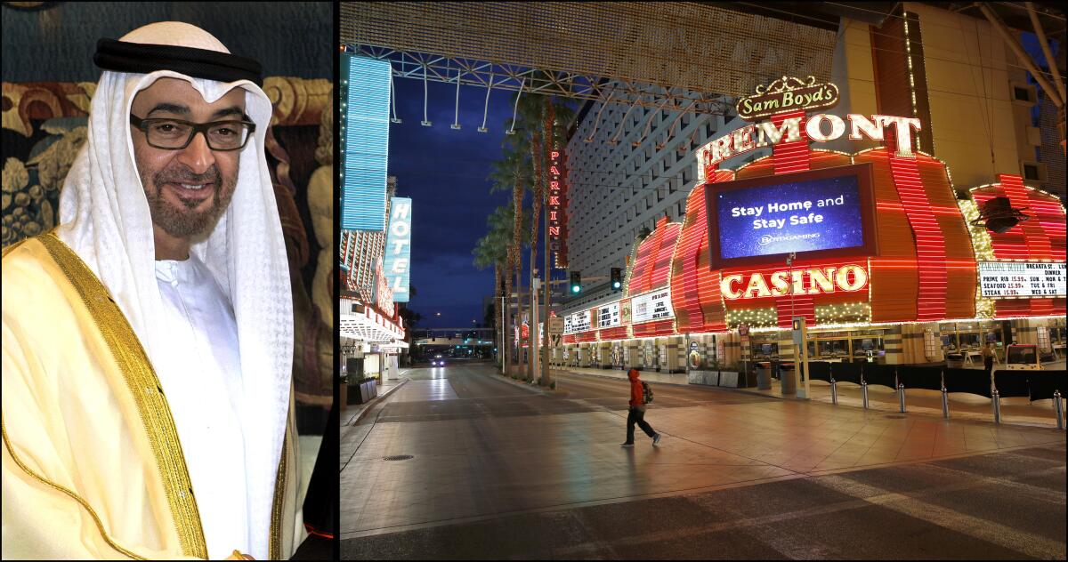 Fremont Street in Las Vegas, usually busy, is virtually vacant during the shutdown.