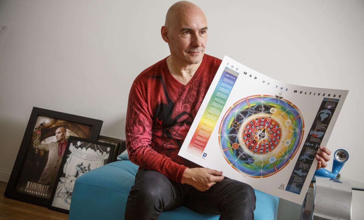 Grant Morrison displays a map of the Multiverse.