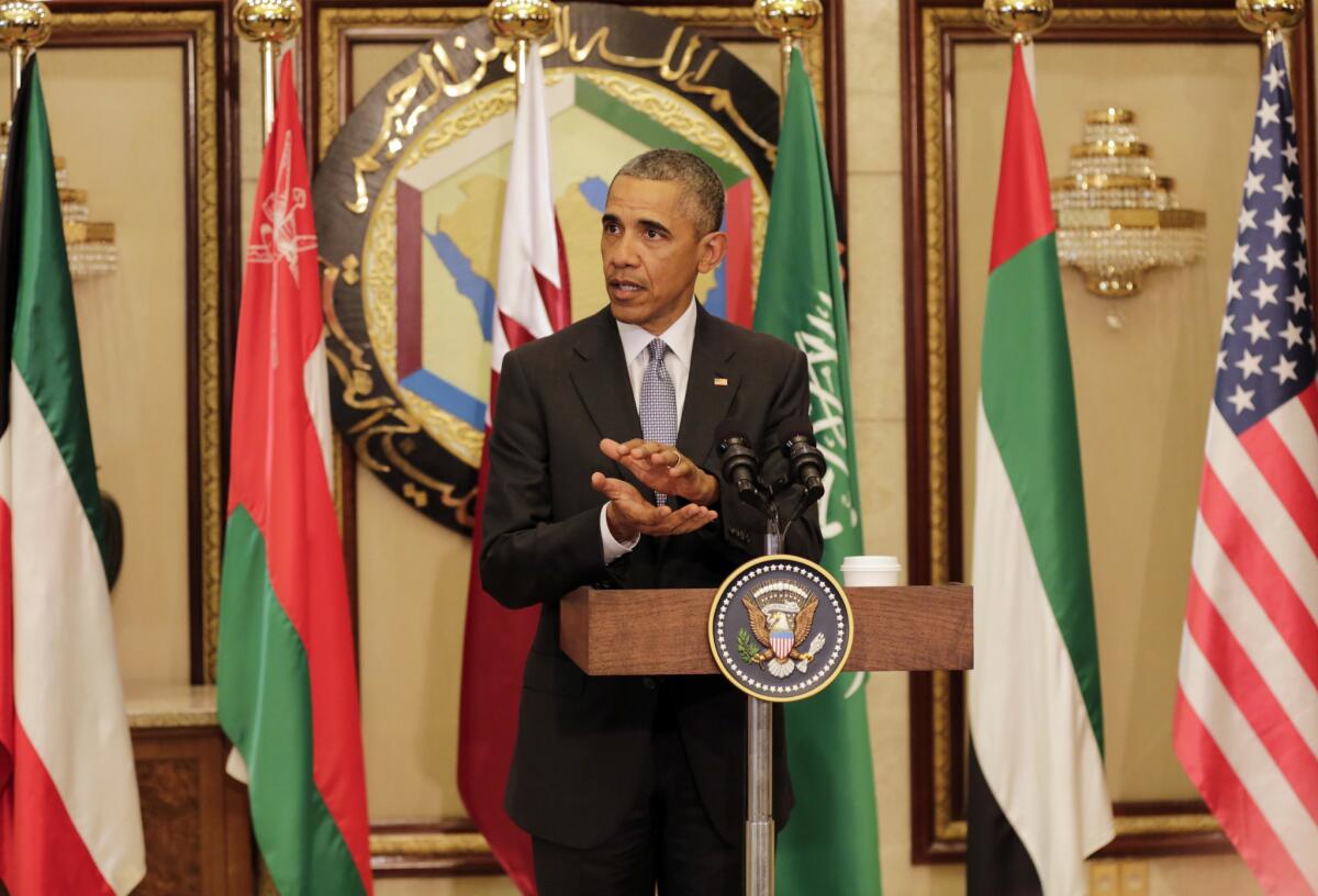 President Obama speaks at a news conference during a trip to Riyadh, Saudi Arabia, last month after meeting with Saudi King Salman and other Arab heads of state.