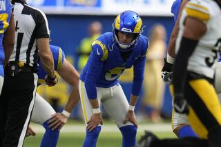 Rams  kicker Brett Maher reacts after missing a field-goal attempt against the Steelers. 