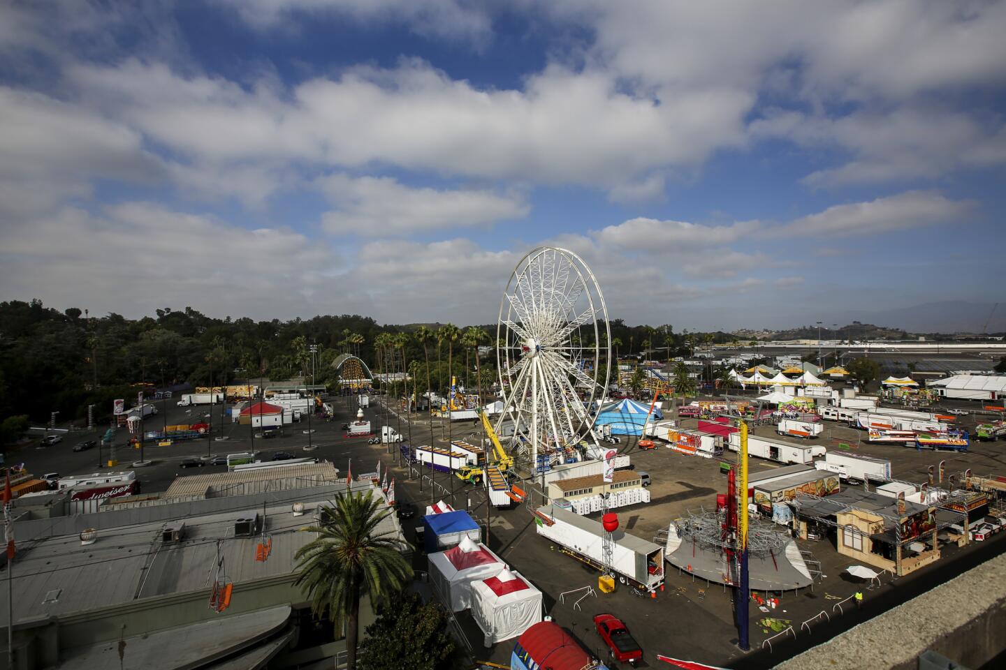 A view of the Fairplex as rides are being assembled in preparation for the opening of the L.A. County Fair in Pomona in September.