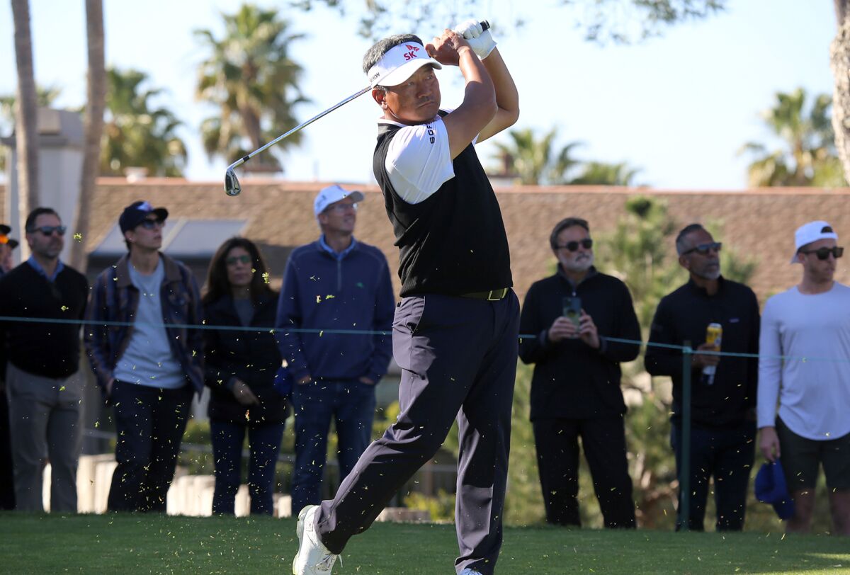 K.J. Choi tees off on the 17th hole during the final round of the Hoag Classic at Newport Beach Country Club on Sunday.