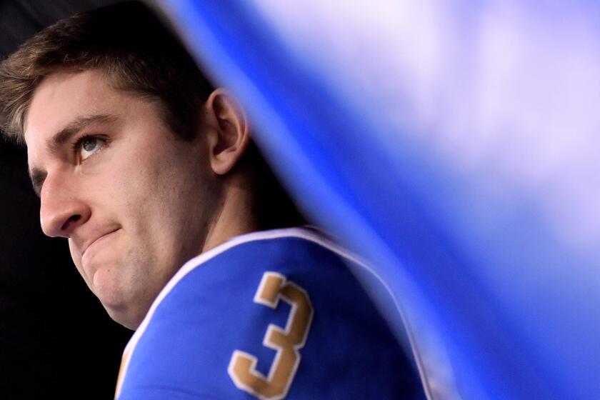 PHOENIX, AZ - DECEMBER 26: Quarterback Josh Rosen #3 of the UCLA Bruins prepares to take the field for the Cactus Bowl against the Kansas State Wildcats at Chase Field on December 26, 2017 in Phoenix, Arizona. (Photo by Jennifer Stewart/Getty Images) ** OUTS - ELSENT, FPG, CM - OUTS * NM, PH, VA if sourced by CT, LA or MoD **