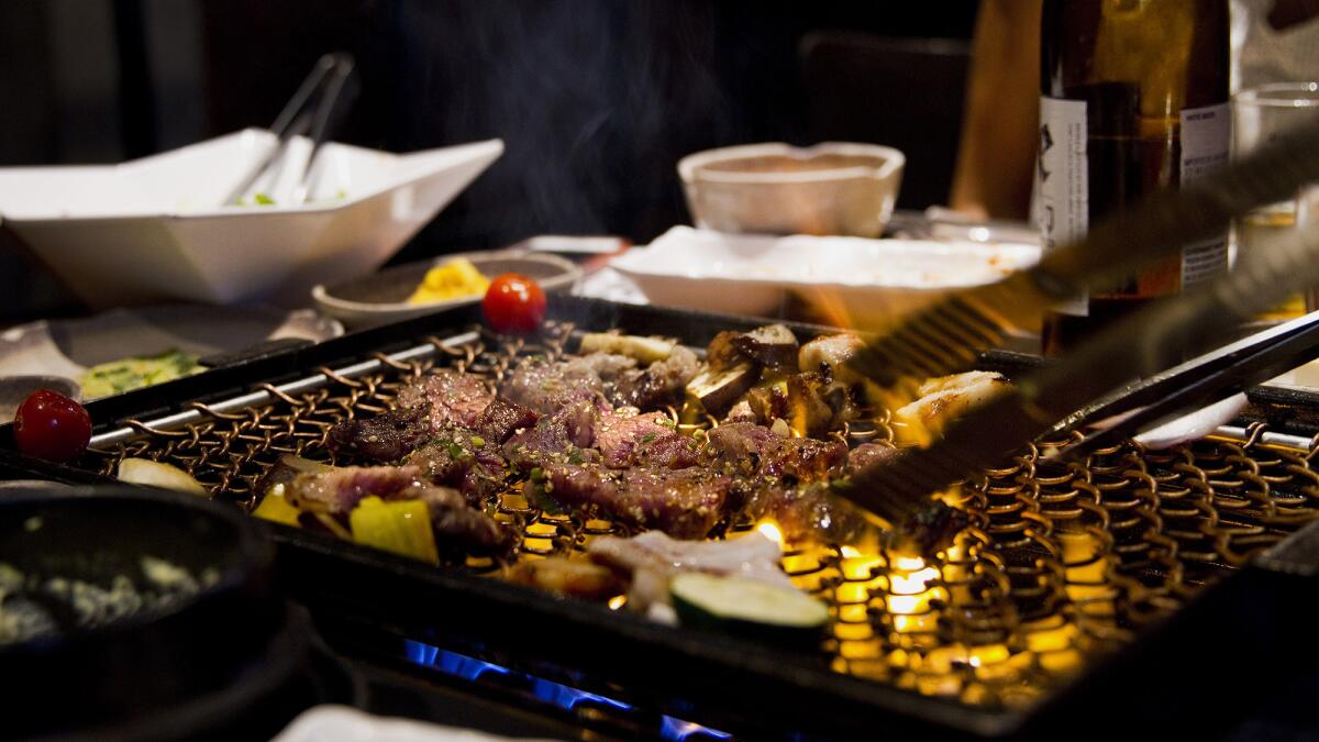 The seasoned boneless short rib at Quarters Korean BBQ.