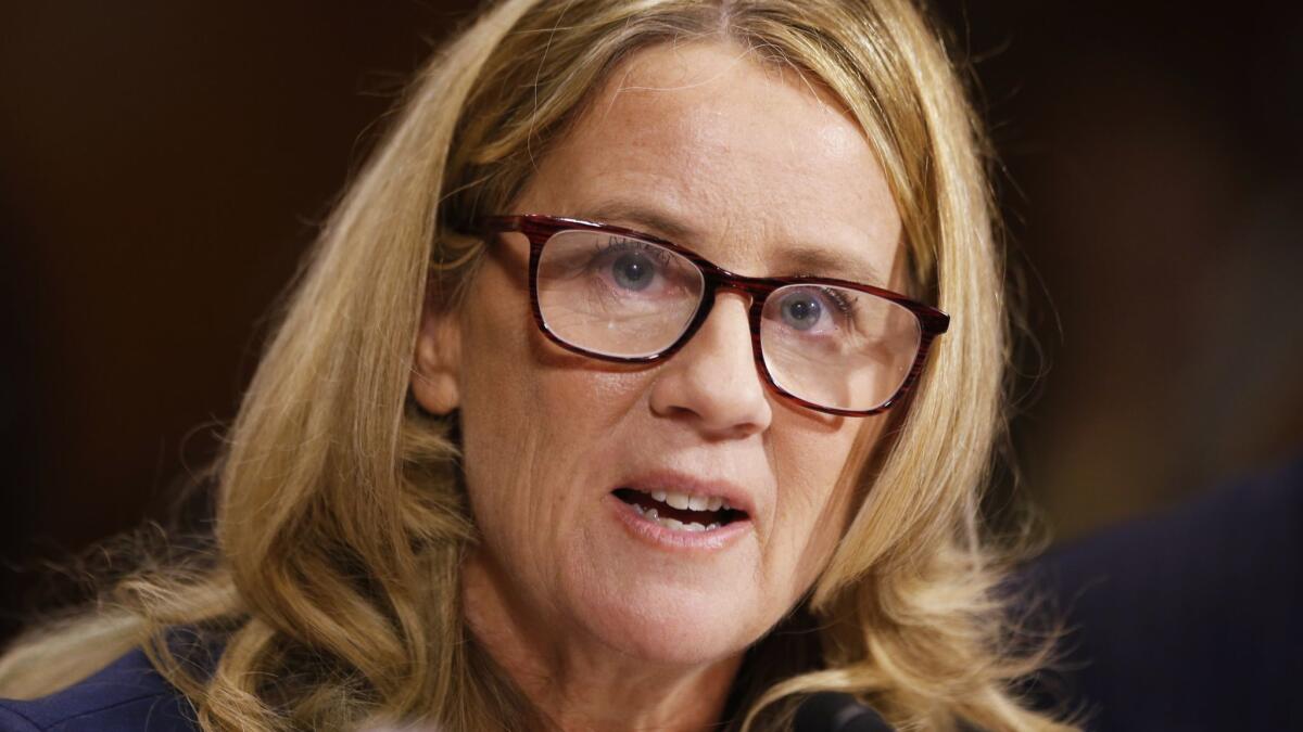 Psychologist Christine Blasey Ford speaks before the Senate Judiciary Committee on Sept. 27.