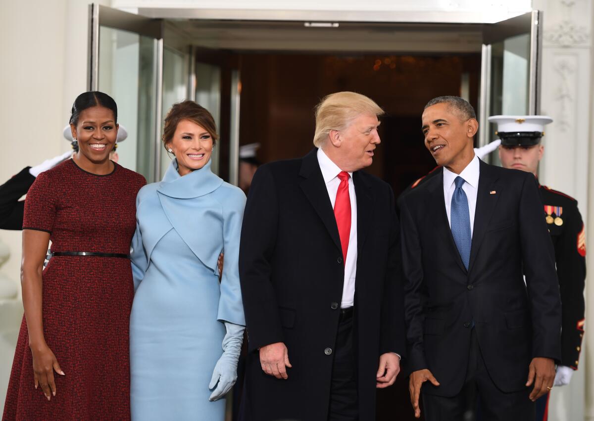 Michelle Obama, Melania Trump, President-elect Donald Trump and President Obama at the White House four years ago.
