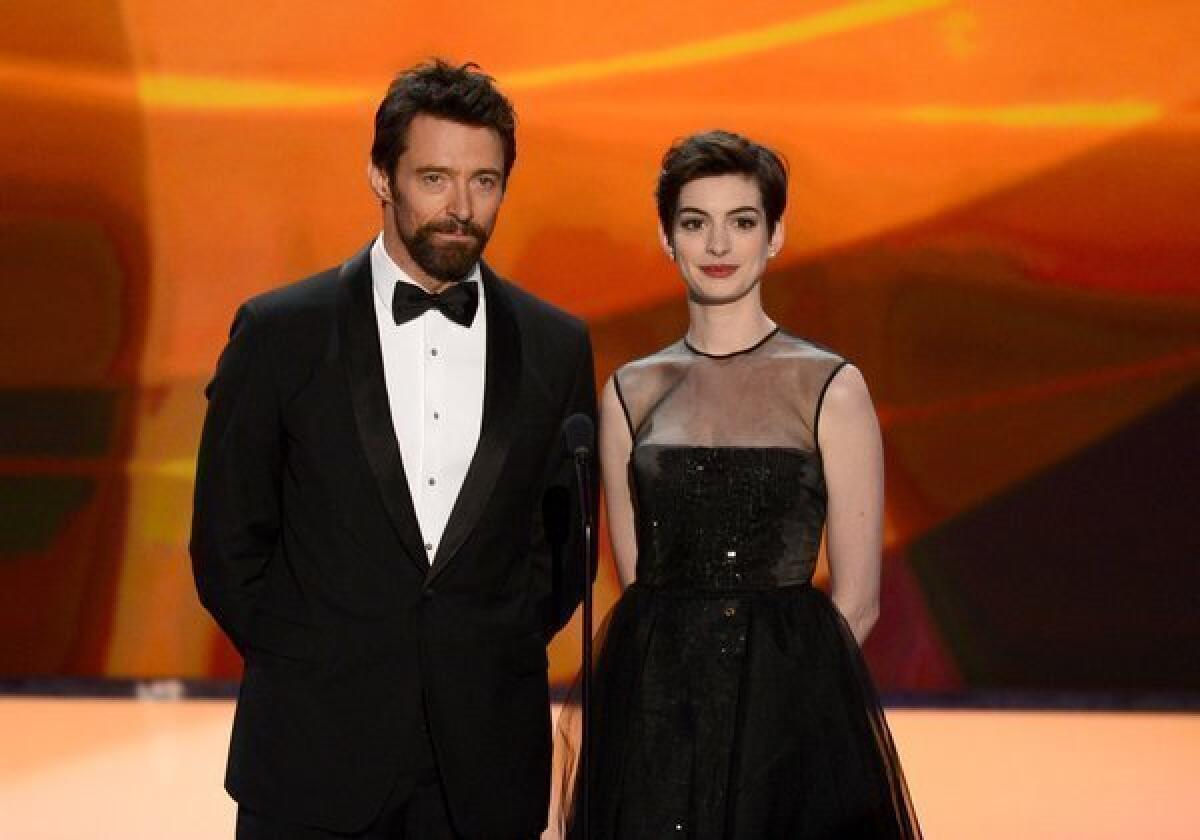 Hugh Jackman and Anne Hathaway introduce "Les Miserables" at the SAG Awards.