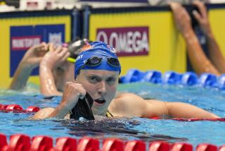 Katie Ledecky reacts after winning the Women's 400 freestyle finals heat Saturday.