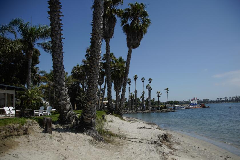 San Diego, California - August 24: Western side of the resort known as Tidal Beach. Signage and areas around Paradise Point Resort in Mission Bay on Thursday, Aug. 24, 2023 in San Diego, California. (Alejandro Tamayo / The San Diego Union-Tribune)