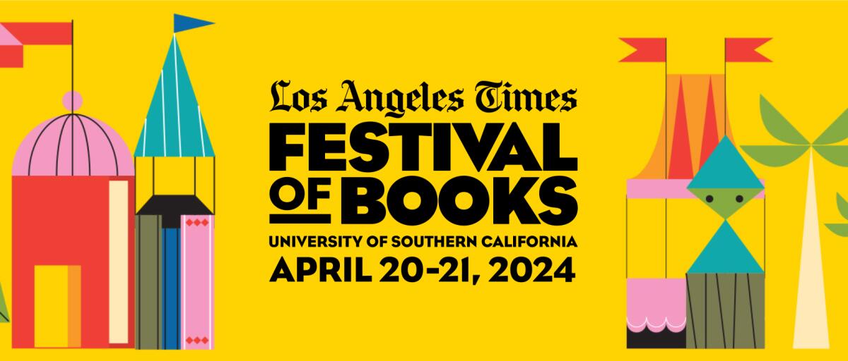 Los Angeles Times Festival of Books logo with colorful tent illustrations.