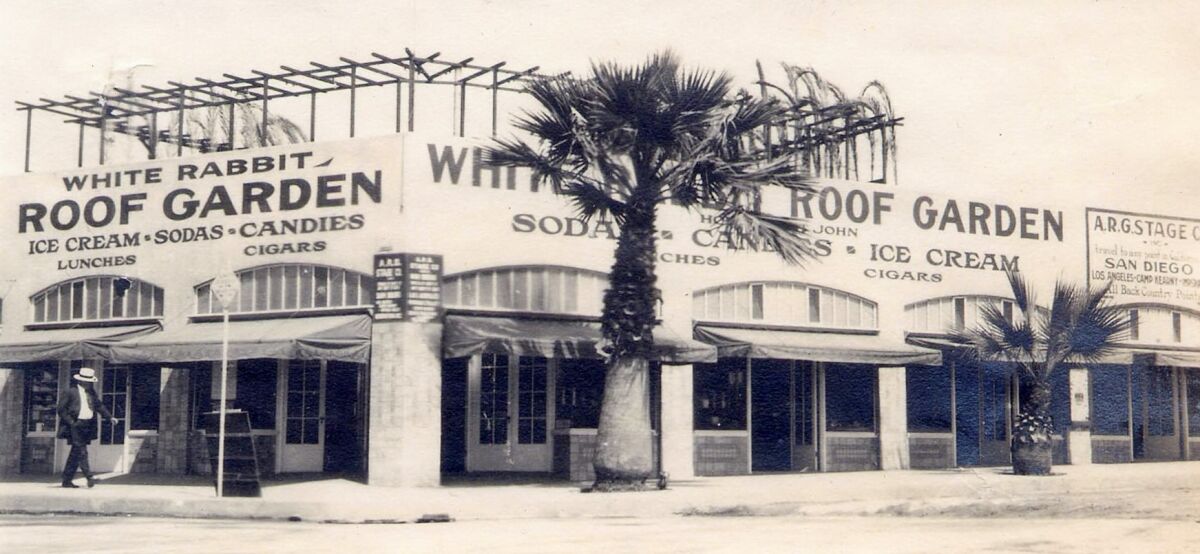 The White Rabbit Roof Garden on Girard Avenue at Prospect Street was one of La Jolla's early commercial enterprises.