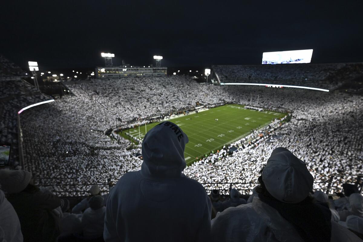 Penn State fans wait for the Nittany Lions take the field to play Iowa at Beaver Stadium in 2023.