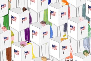 Illustration of an inclusive swath of voters standing at voting booths.