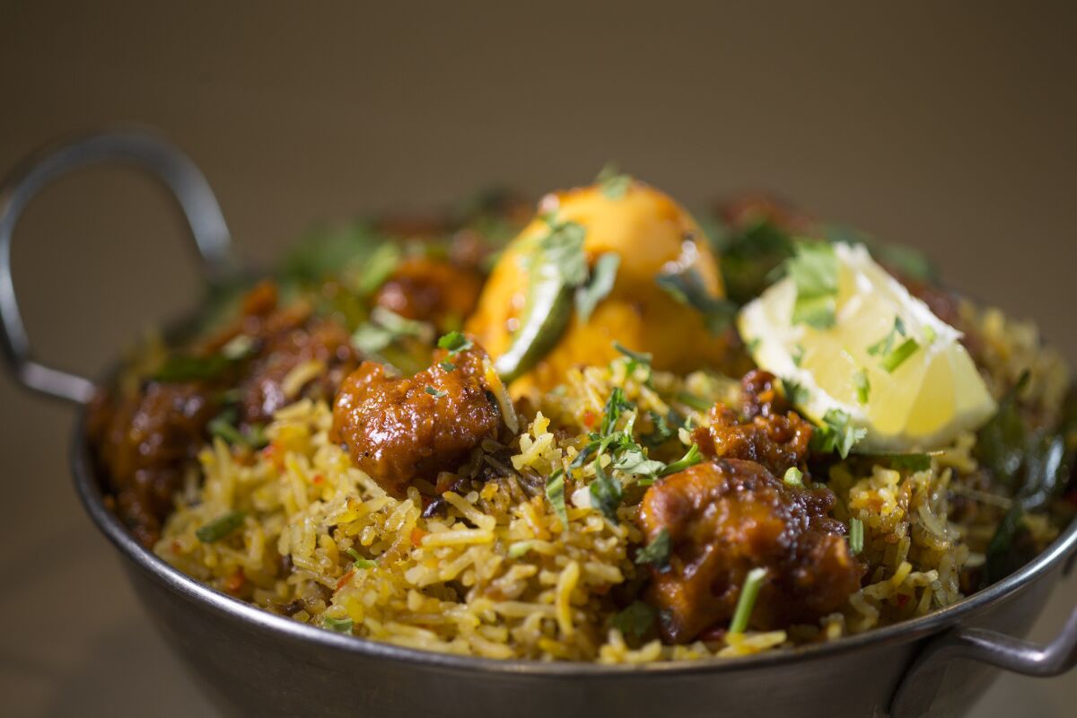 Chicken 65 Biryani is a favorite item at Pickles Indian Cuisine restaurant.