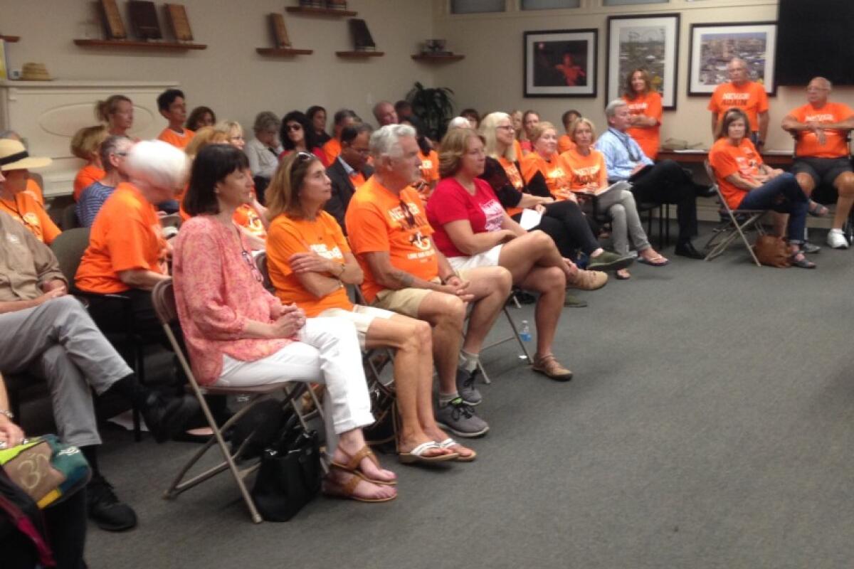 NeverAgainCA members filled the Del Mar fair board meeting Tuesday, July 16.