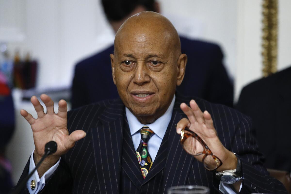 FILE - In this Dec. 17, 2019 file photo, Rep. Alcee Hastings, D-Fla., speaks during a House Rules Committee hearing on the impeachment against President Donald Trump on Capitol Hill in Washington. Hastings, the longtime Congressman from Florida has died after a two-year fight with pancreatic cancer. The Palm Beach County Democrat died Tuesday, April 6, 2021, according to his chief of staff, Lale M. Morrison. (AP Photo/Patrick Semansky, File)