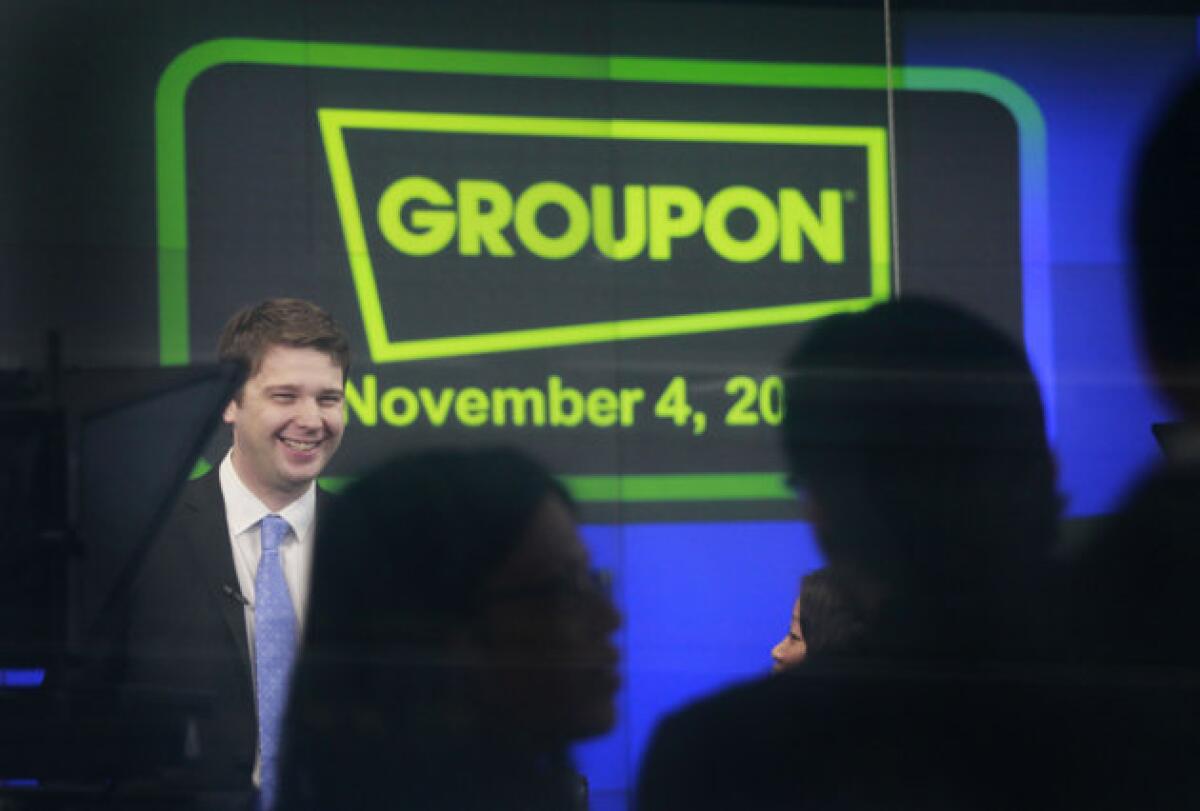 Groupon kicked out chief executive and founder Andrew Mason. Executive Chairman Eric Lefkofsky and Vice Chairman Ted Leonsis were appointed on an interim basis to the new Office of the Chief Executive.